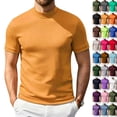 thumbnail image 2 of Men's Mock Turtleneck Shirts Short Sleeve Casual Basic T-Shirts Solid Basic Tee （Earthy Yellow,S）, 2 of 7