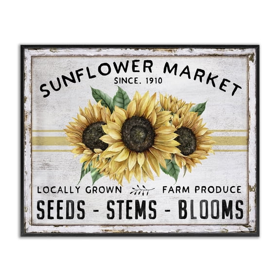 Stupell Industries Farmhouse Sunflower Market Plants & Flowers Painting Black Framed Art Print Wall Art, 14 x 11