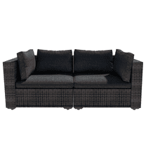 Grezone 2 Pieces Patio Furniture Set, All Weather Outdoor Sectional PE Rattan, Patio Conversation Sets with Cushions and Glass Coffee Table for Garden Lawn Balcony Porch Deck, Black