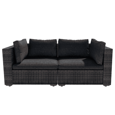 Grezone 2 Pieces Patio Furniture Set, All Weather Outdoor Sectional PE Rattan, Patio Conversation Sets with Cushions and Glass Coffee Table for Garden Lawn Balcony Porch Deck, Black