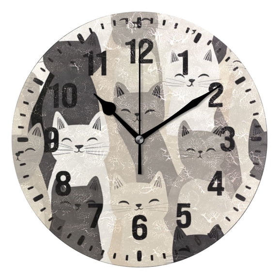 Yayeee 10" Wall Clock Battery Operated Quartz Round Silent Non-Ticking Home Decor, Beige Cute Cats