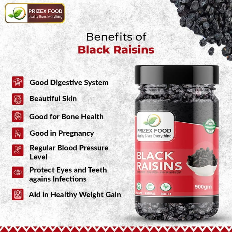 Prizex Dried Black Raisins | Black Kishmish With Seed | Kali Kishmish 900Gm