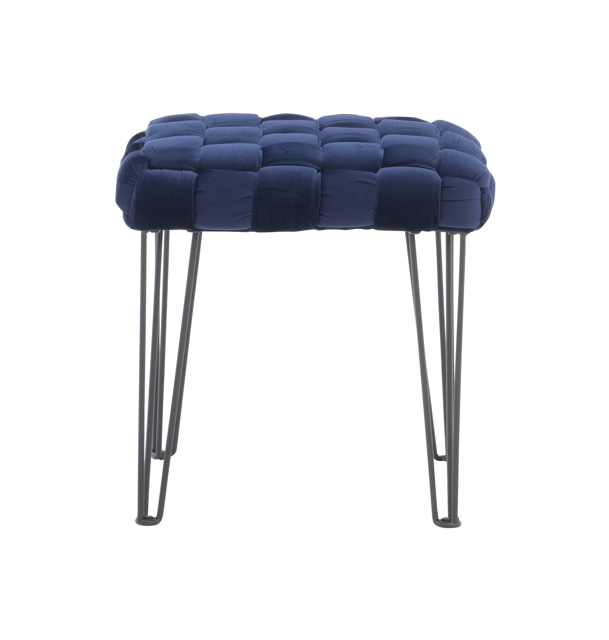 Powell Anya Square Handwoven Velvet Ottoman with Hairpin Legs, Navy