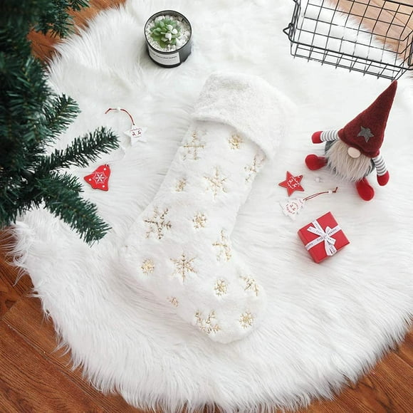 White Plush Christmas Stocking Holder, Chocolate Cookie Candy, Christmas Tree Ha