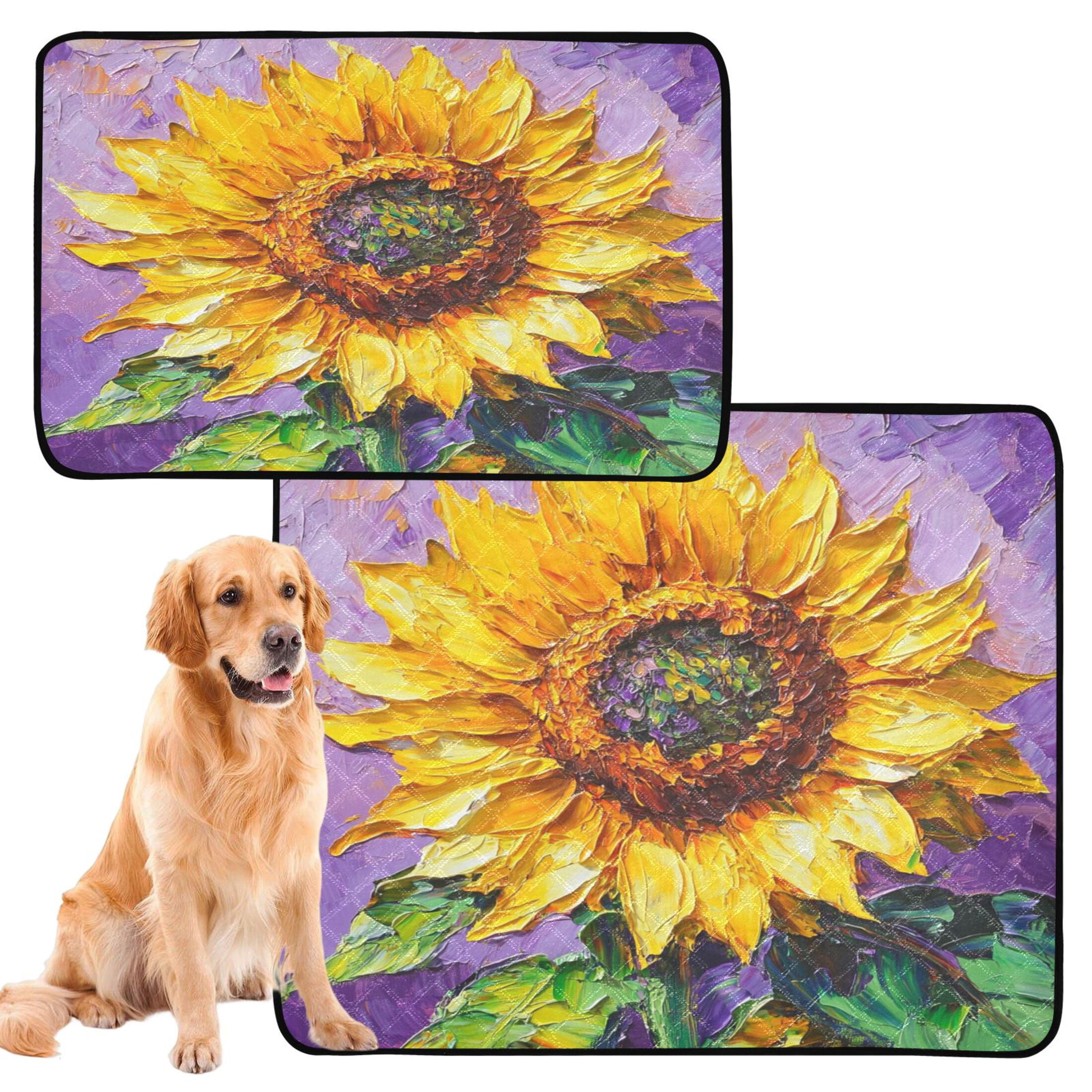 Qxltty Bright Yellow Sunflower Cat litter Pads Pet Set of 3 Diaper Mats Center Anti-leakage Layer Absorbent Soft and Comfortable