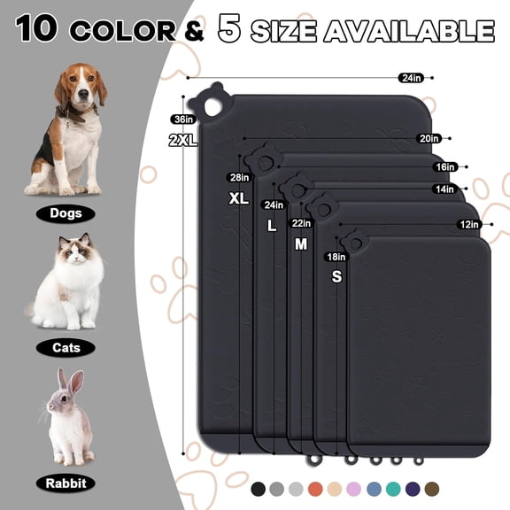 Large Silicone Pet Feeding Mat with Residue Pocket, Waterproof & Non-Slip, Easy to Clean for Dogs and Cats