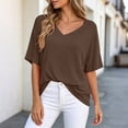 thumbnail image 2 of yillto Womens Blouse Summer V Neck Plain Short Sleeve Loose Top Causal Trendy Dressy Shirts Outfits, 2 of 6