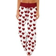 thumbnail image 2 of Women's Pajama Pants Sleepwear, Casual Drawstring Elastic Waist Pants, Comfy Straight Yoga Loose Trousers with Love Print,Watermelon Red,3XL, 2 of 7