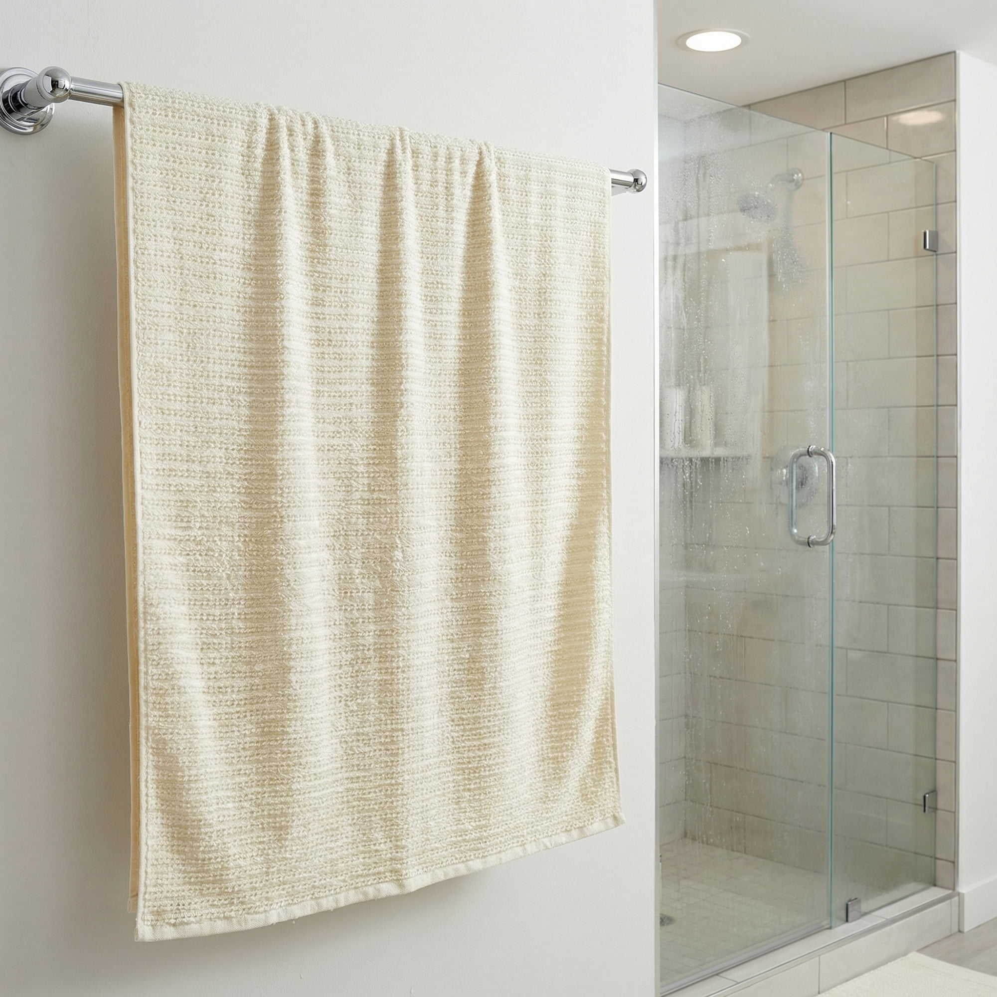 Unique Bargains Cotton Waffle Soft Absorbent Bath Towels 2 Pack White/Brown 55"x28"