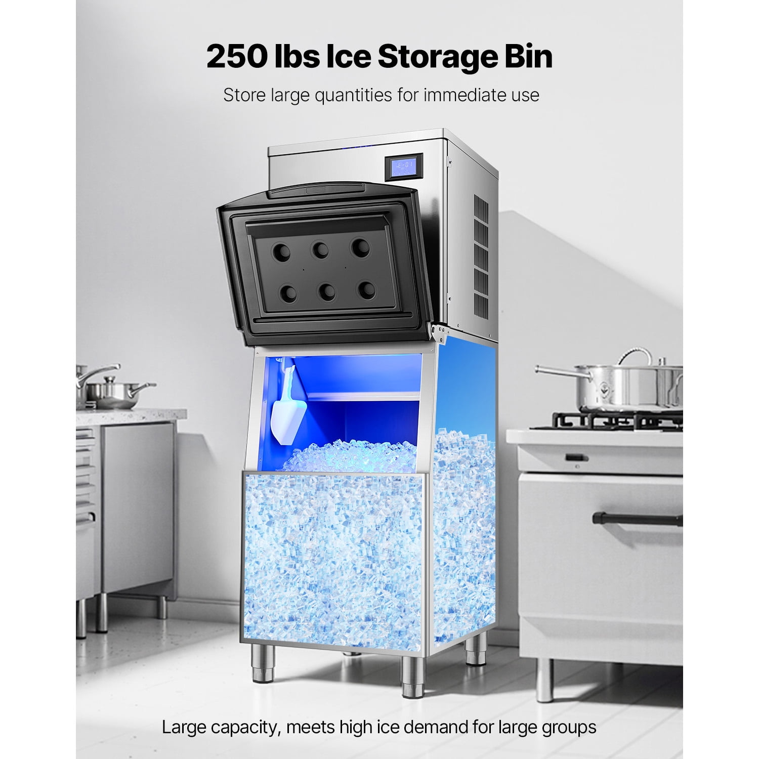 KFFKFF 250Lbs/24H Commercial Ice Maker Storage Bins Stainless Steel Anti-Slip Rubber Feet, Storage Bins ONLY