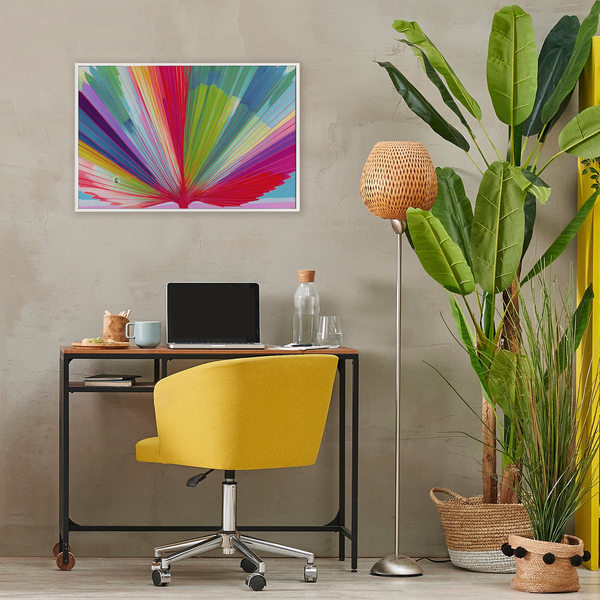 Stupell Industries Palm Fan In Spectrum White Framed Giclee Art, design by Chromatic Storm Studio