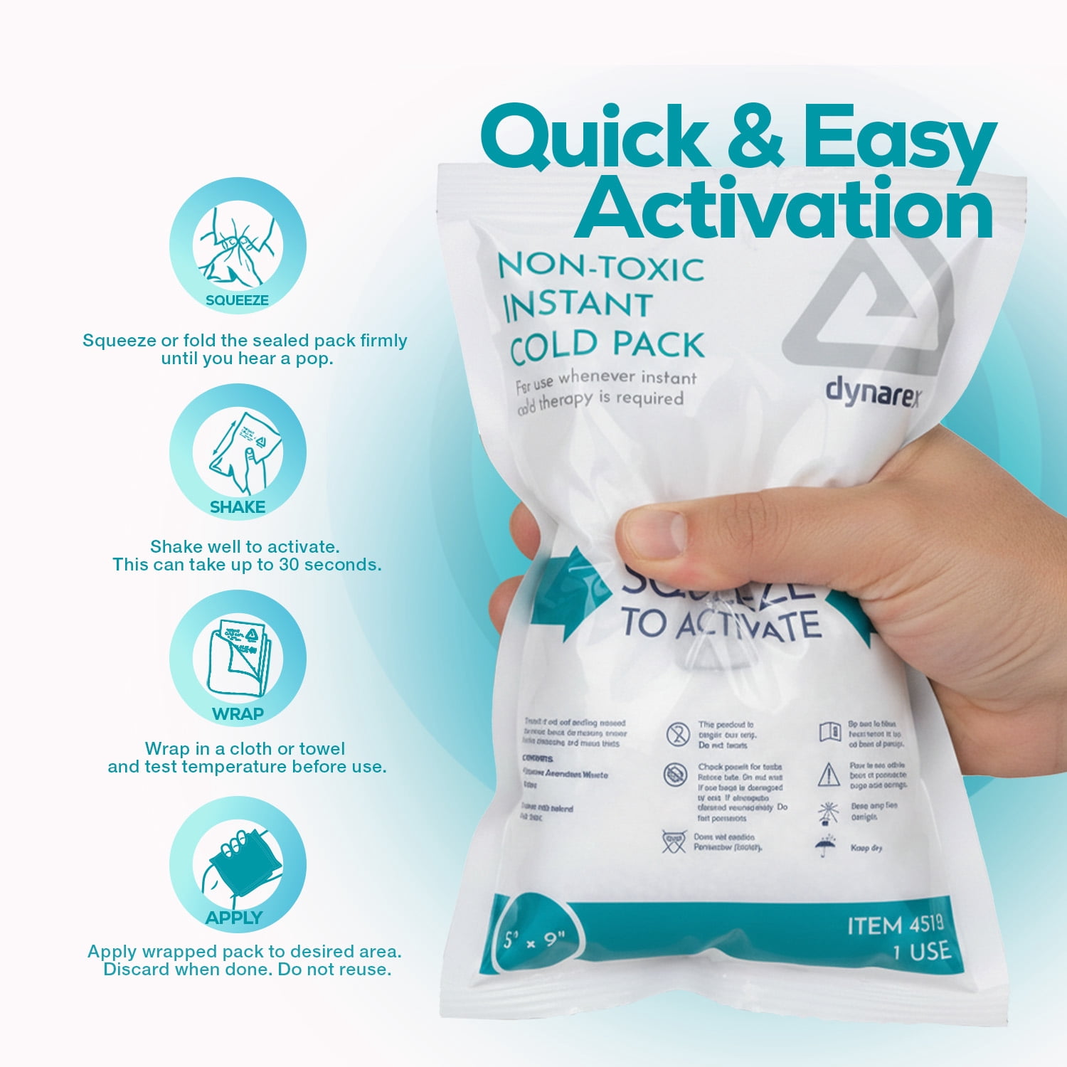 Dynarex Instant Cold Pack, Non-Toxic Disposable Ice Pack for Cold Compress, 5” x 9”, 24 Count