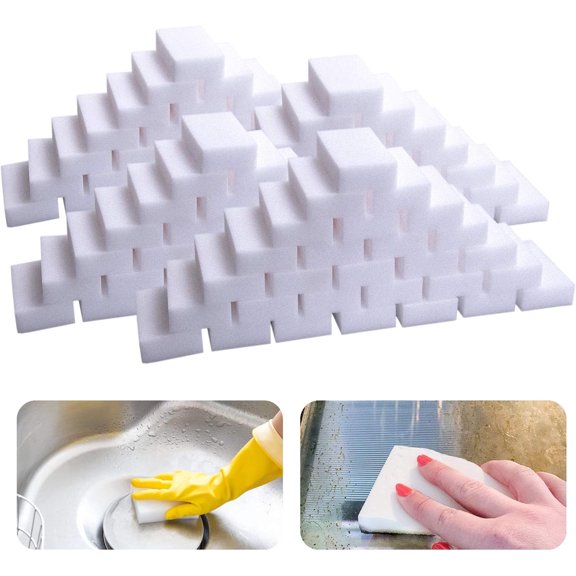 Magic Sponge Eraser 100 Pack Extra Thick and Long Lasting Melamine Sponges in Bulk - Multi Surface Power Scrubber Foam Cleaning Pads - Bathtub, Floor, Baseboard, Bathroom, Wall
