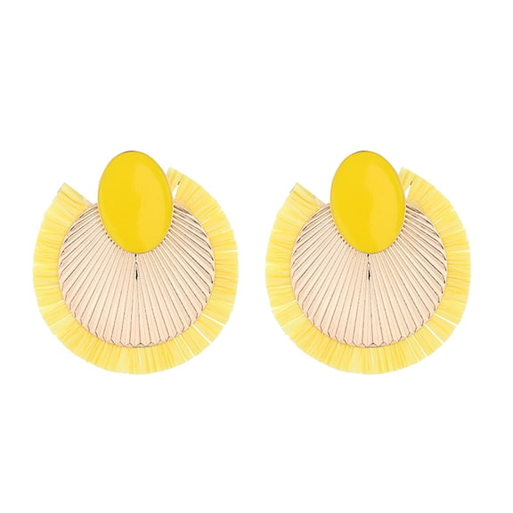 Mightlink 1 Pair Women Earrings Fan-shaped Exaggerated Contrast Color Oil Drip Anti-allergy Bohemian Lightweight Stainless Ear Decoration Jewelry Vacation Earrings