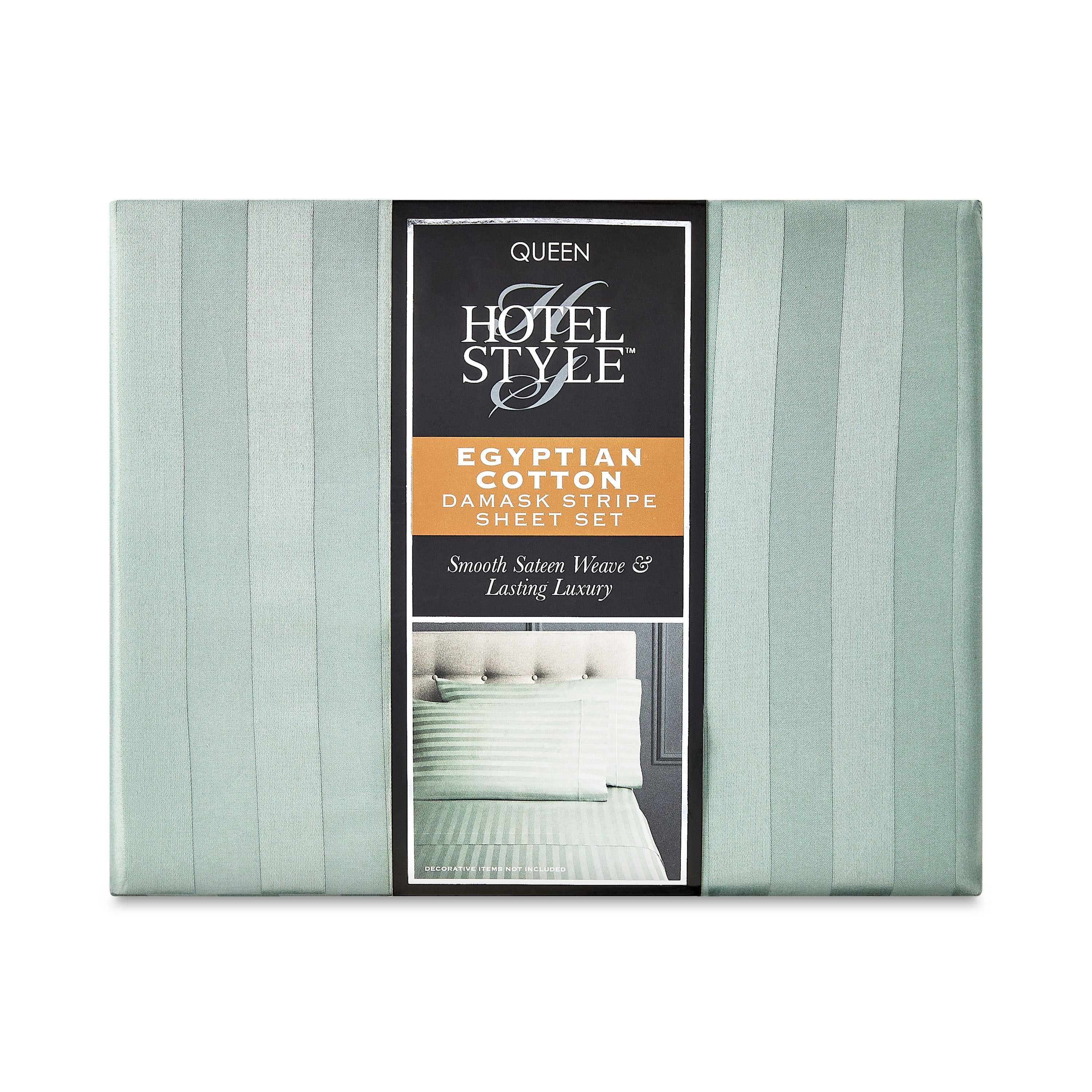 Hotel Style 4-Piece 600 Thread Count Green Stripe Egyptian Cotton Adult Bed Sheets, Queen-Deep Pocket