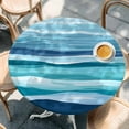 thumbnail image 3 of Summer Coastal Round Fitted Table Cover Abstract Ocean Wave Blue Teal Stripes Waterproof Table Cloth with Elastic Edge Wipeable Tablecloth for Picnic Camping Party Fits 36"-44" Diameter, 3 of 8