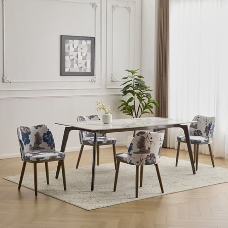 Christopher Knight Home Mid-Century Modern Armless Dining Chairs Floral Upholstery Wood Frame Set of 4