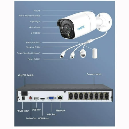 Reolink 12MP Security Camera System Outdoor, 16CH 4TB NVR & 8 PoE Wired Cameras with 2-Way Audio, NVS16-12MB8 - White