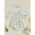 thumbnail image 3 of aturustex Infant Baby Girl Cute Bubble Romper 0 3M 6M 9M 12M 18M Newborn Animal Floral Print Bodysuits Short Sleeve Romper Square Neck Smocked Jumpsuiashion Loose Casual Daily Summer Outfits, 3 of 7