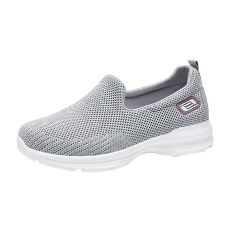 QYZEU White Sneakers for Women Dressy Business Casual Shoes for Women Winter Women s Spring and Summer Fashion Mesh Breathable Shoes Slip On Solid Color Shoes Womens Grey 37