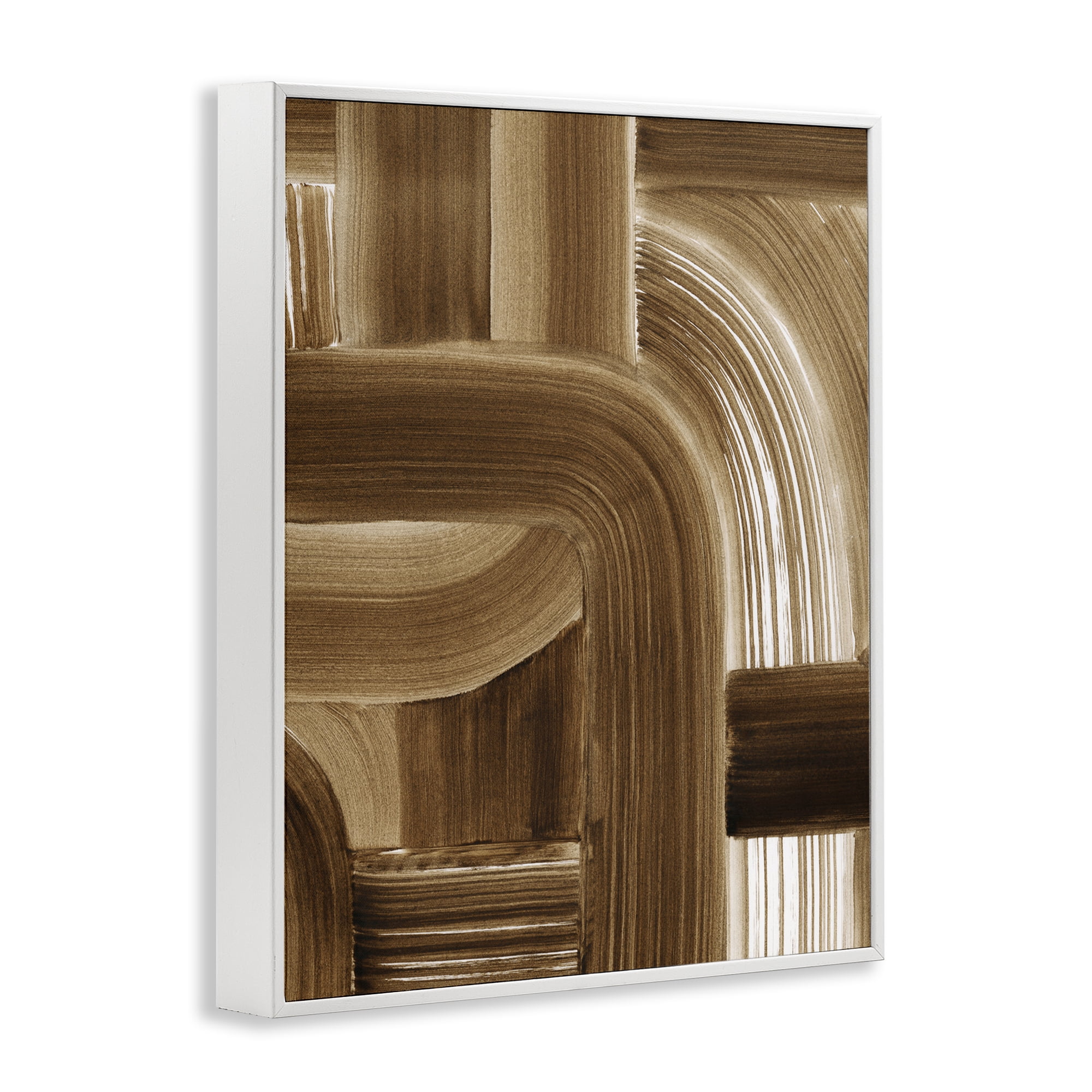 Stupell Industries Brown Curved Paint Strokes Abstract Painting White Framed Art Print Wall Art, 16 x 20