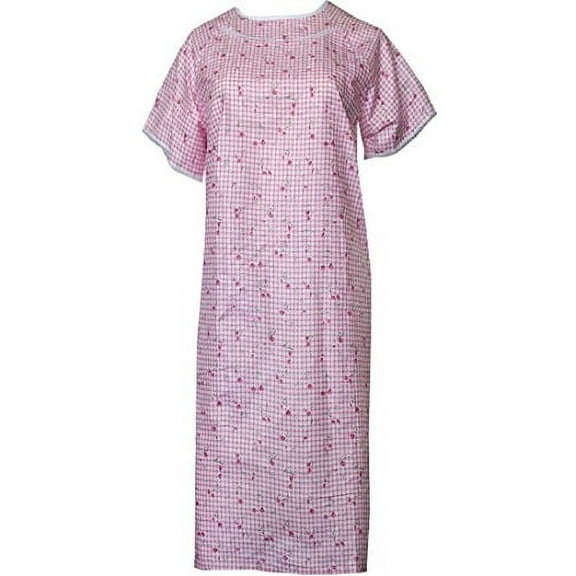 Women's Poly Cotton Backwrap Gown - Pink with Cherry Print- XL