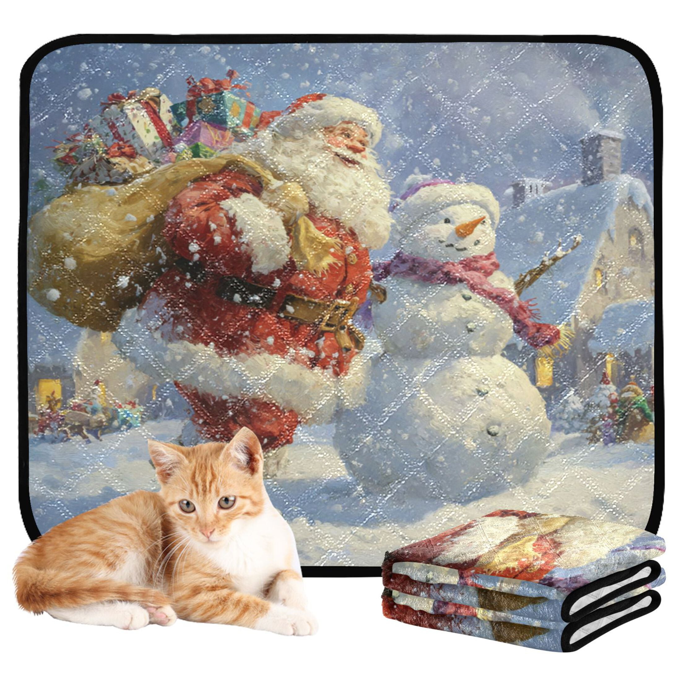 Qxltty Santa Claus and Snowman Cat litter Pads Pet Set of 2 Diaper Mats Center Anti-leakage Layer Absorbent Soft and Comfortable