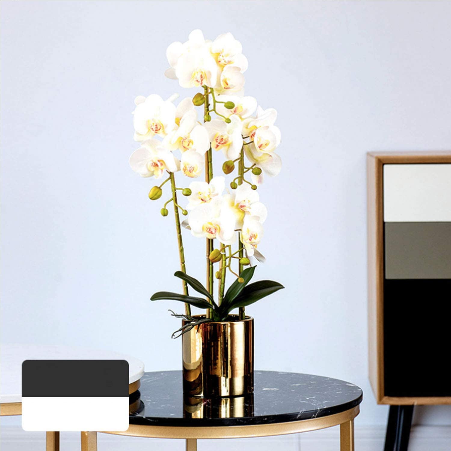 3Artificial Silk Phalaenopsis Flowers with Leaves Artificial Orchid Flowers Stem Plants in Fake Butterfly Phalaenopsis Flowers for Home Wedding Party Décor (White)