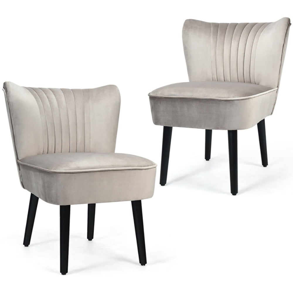 Finihen Upholstered Modern Armless Club Chairs, Set of 2 Upholstered Modern Leisure Club Chairs with Solid Wood Legs, Leisure Chairs Slipper Chairs for Living Room Bedroom, Brown