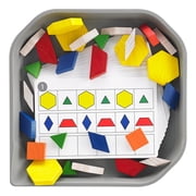 edxeducation FunPlay Pattern Blocks - Set of 60 Wooden Math Manipulatives + 50 Activities + Messy Tray