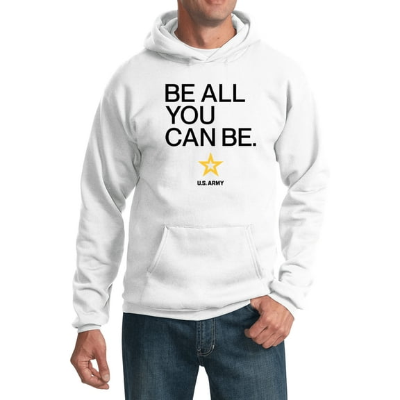 US Army Be All You Can Be Black Print Pullover Hoodie, 4XL White