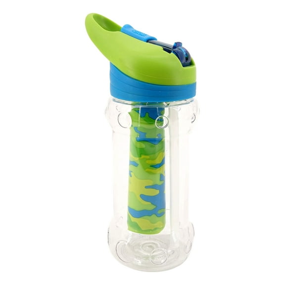 Cool Gear Kids 14 Oz Ez Freeze Water Bottle Sipper Straw Flip Cap Camo Blue Green