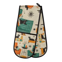 Yayeee Double Oven Mitt Kitchen Heat Resistant Baking 35" x7" Quilted Glove, Black Cats Reading