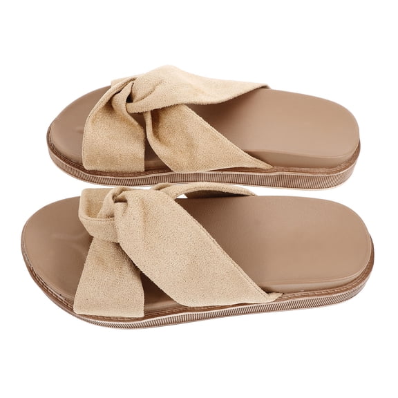 HEALEEP 1 Pair Beach Slippers for Women Beige Rubber Suede Non-skid Comfortable for Summer Outings