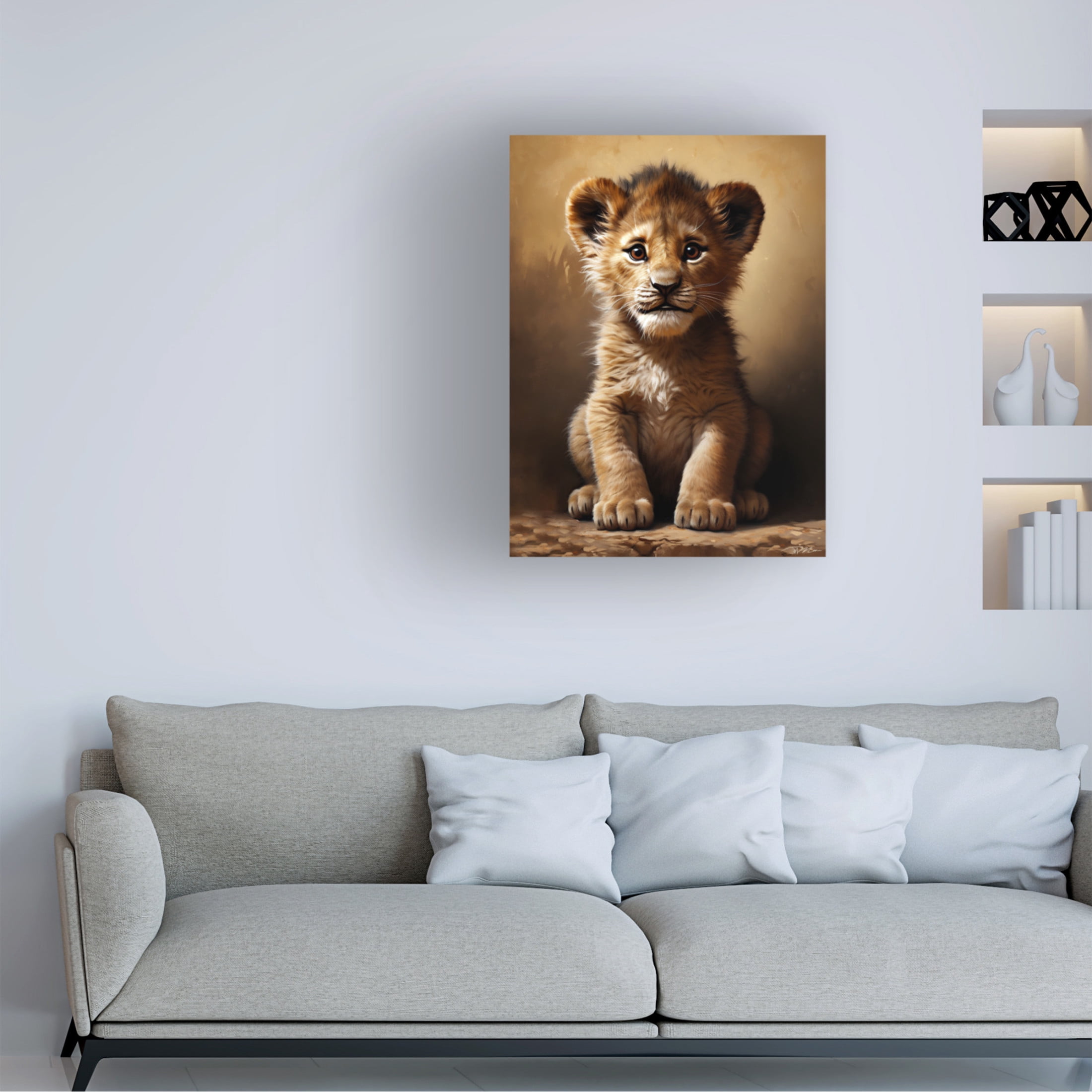 Canvas Wall Art - Momart 'Baby Lion 1' Wall Art for Living Room, Bedroom, or Office Décor by Trademark Fine Art - 35 x 47 Inches