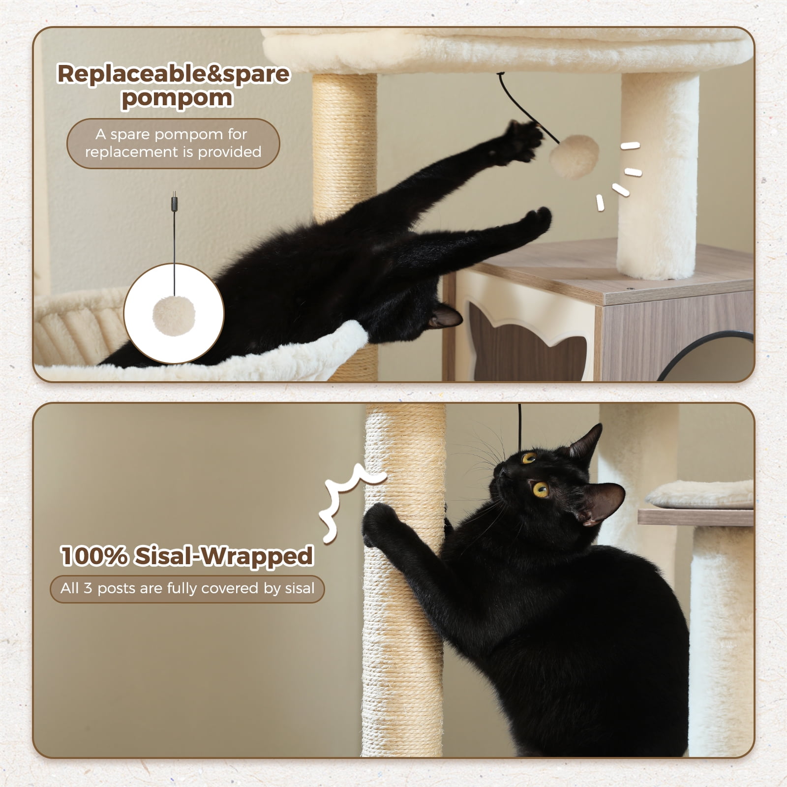 Pefilos 57" Modern Wood Cat Tree for Indoor with Litter Box Enclosure and Cat Condo, Large Cat Tree Tower with Sisal Covered Scratching Post, Gray