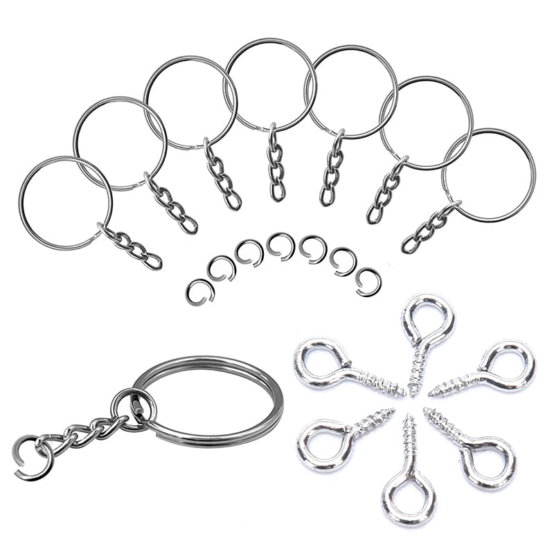 Paxcoo 100Pcs Keychain Rings With Chain And 100 Pcs Screw Eye Pins Bulk For Craf