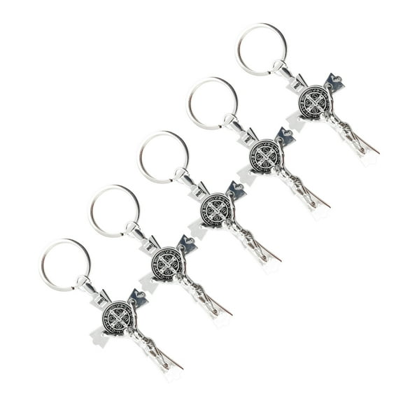 KALLORY 5Pcs Cross Keychain Decorations Zinc Alloy Key Ring for Men and Women