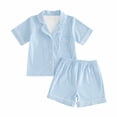 thumbnail image 4 of LIIPEE Girls Pajamas Kids Summer Cute Cartoon Graphic Print Flat Collar Short Sleeve Button-Up Shirts And Shorts Sleepwear 2 Piece Set Daily Fashion Comfortable Nightwear,8-9 Years, 4 of 4