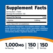 Nutricost L-Arginine 1000mg, Amino Acid Tablets (150 Tablets)