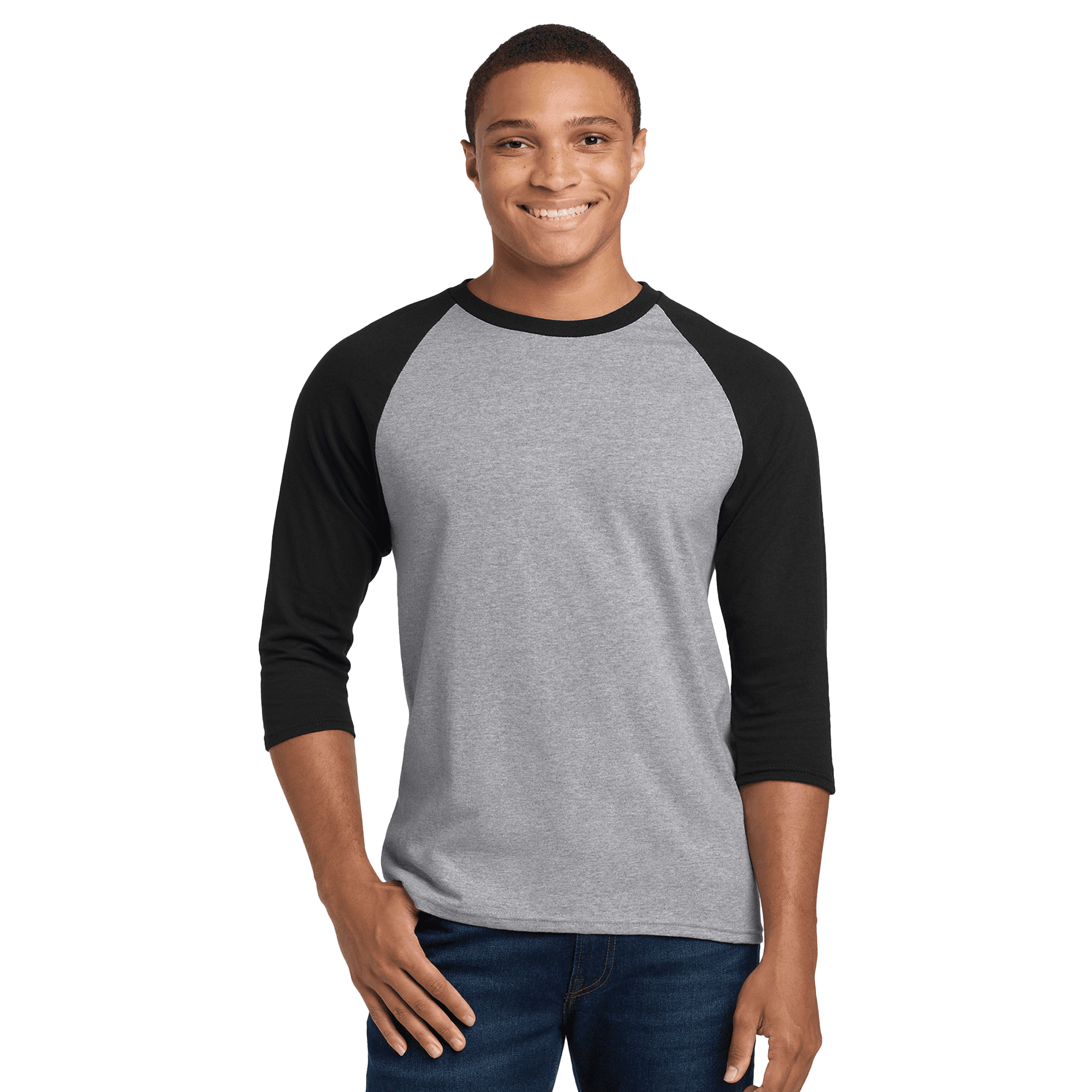 Gildan Heavy Cotton 3/4 Sleeve Raglan T-Shirt, Soft Cotton, Unisex Baseball Tee, Sport Grey/ Black, Pack of 4, S