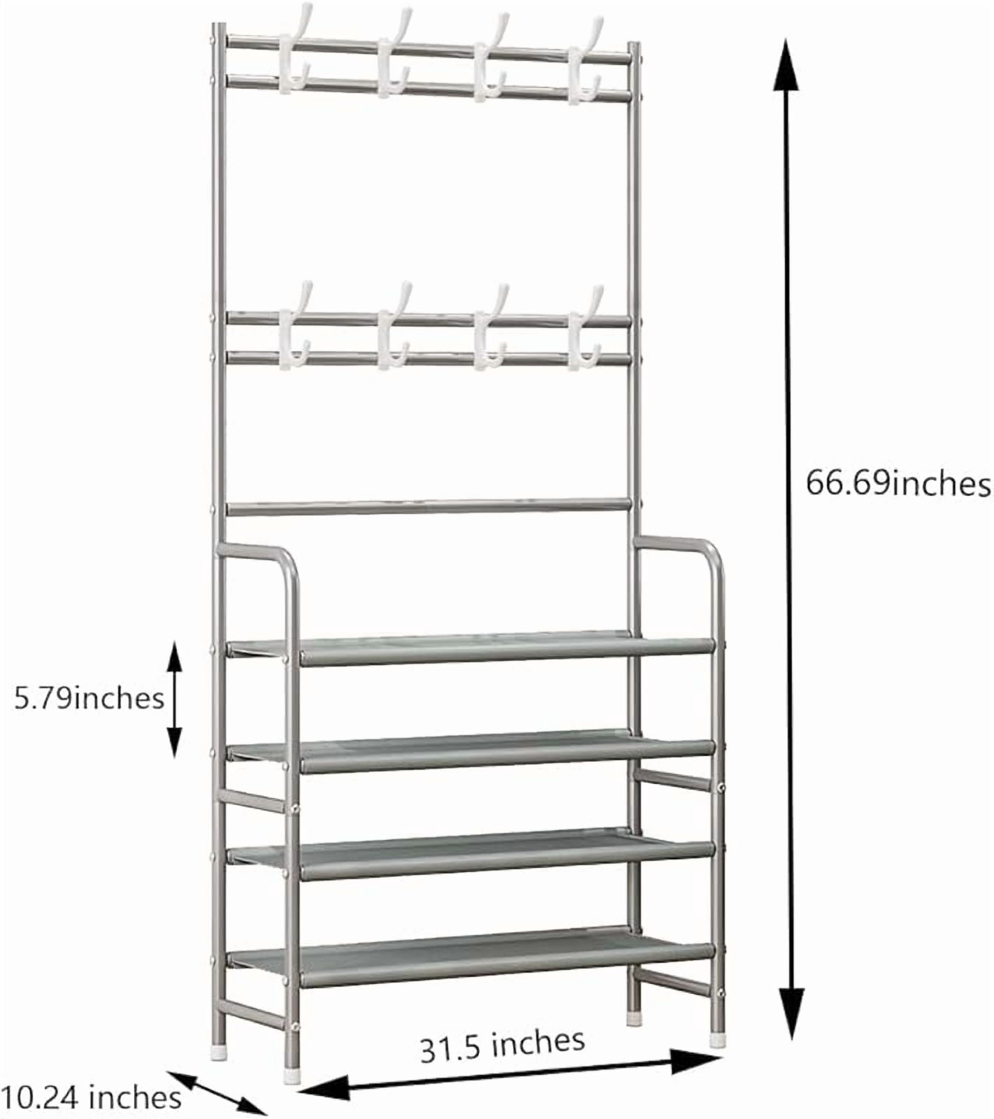 Coat Rack Shoe Rack With Storage Shelf Freestanding with 8 Hooks for Entryway Bedroom Closet 4 Tier, Grey