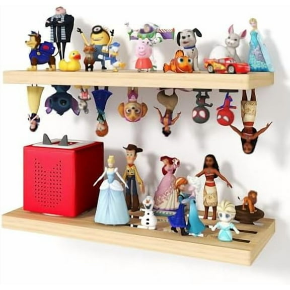 Tonies Shelf Magnetic for Tonies Figures - Toniebox Characters Storage Organizer Wooden Display Shelf Set of 2, Tonie Floating Wall Mounted Shelves, Compatible Charging Station for Children Kid's Room