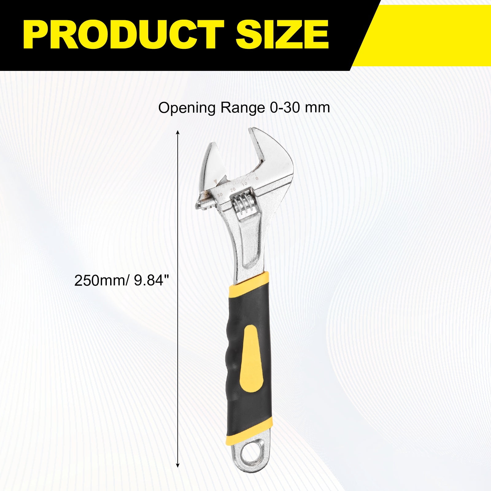Uxcell Adjustable Wrench 10" High Carbon Steel Industrial Wide Jaw Wrench Adjustable Repairs Spanner Tool with Graduated Scale for Home Garage Workshop Plumbing, Yellow-Black