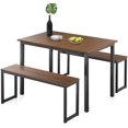 FITUEYES 3Piece Dining Table Set with 2 Benches, Brown