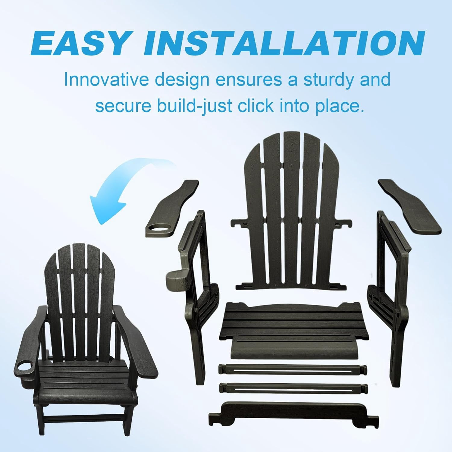 Adirondack Chairs - HDPE Weather Resistant, No Tools and Hardware Required 5-Minute Assembly, Patio, Firepit or Lawn Chairs, Black
