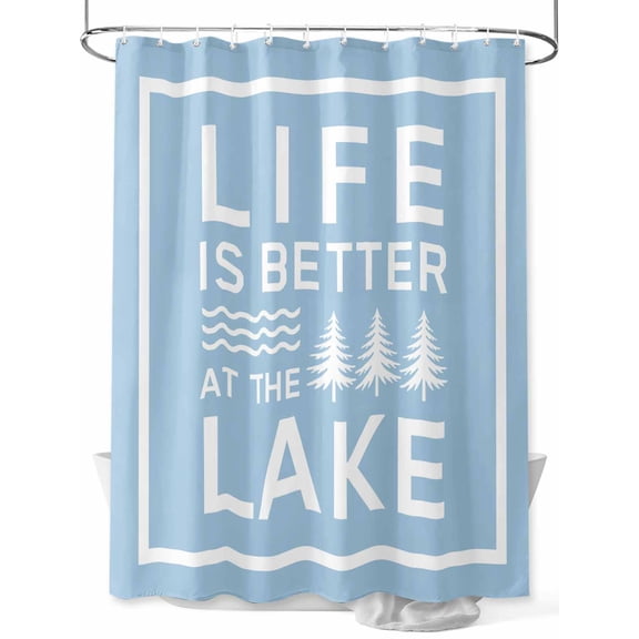Fsddascl Blue Shower Curtain Set - Extra Long 72" x 96" Washable Bathtub Curtain with 12 Hooks, Mountain Forest Tree Life Is Better at The Lake Waterproof Fabric Stall Shower Curtains for Bathroom