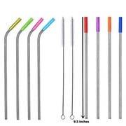 Stainless Steel Reusable Straws with Silicone Tips for Tumblers Mugs Soda | Eco Friendly | Cleaning Brush Included, 8pcs x 2 Sets