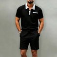thumbnail image 2 of hotojiny Mens Summer Track Suits 2 Piece Shorts Sets Stylish Colorblock Short Sleeve Golf Shirt Bermuda Shorts Sweatsuit Outfits(Black,3X-Large), 2 of 5