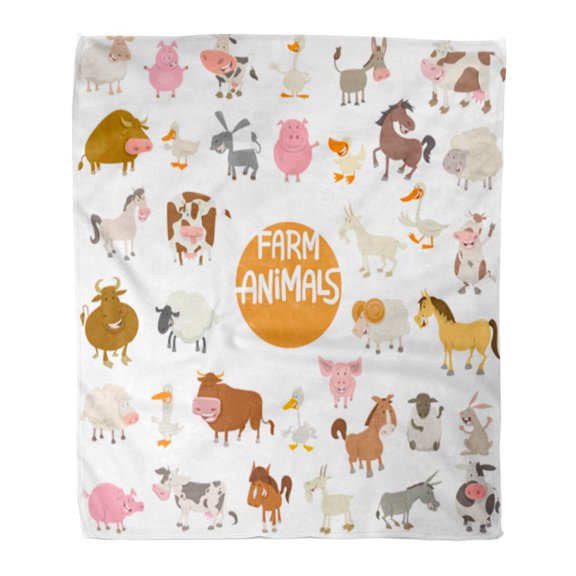 ASHLEIGH Throw Blanket Warm Cozy Print Flannel Bull Cartoon of Cute Farm Characters Large Agriculture Comfortable Soft for Bed Sofa and Couch 50x60 Inches
